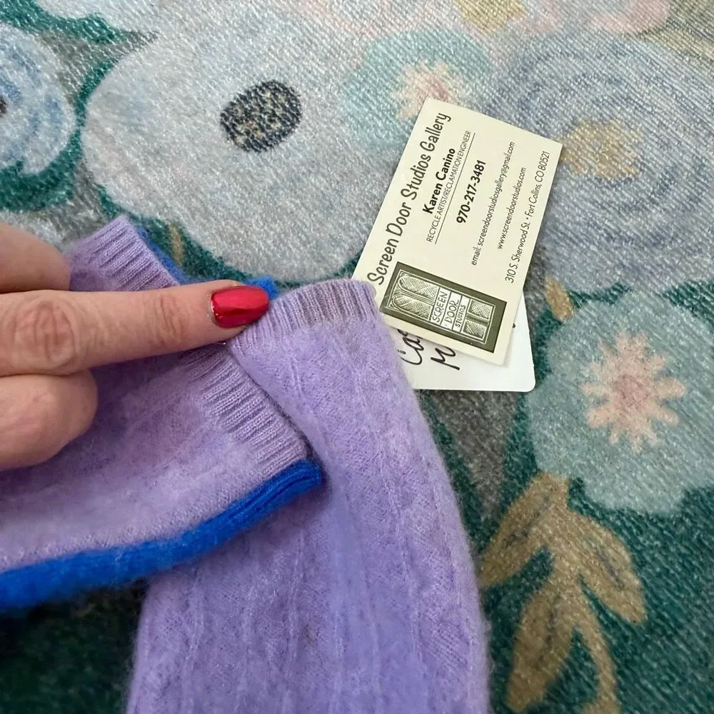 Cashmere Mittens Long Upcycled Handmade Blue Purple Knit Gloves Womens Adult NWT